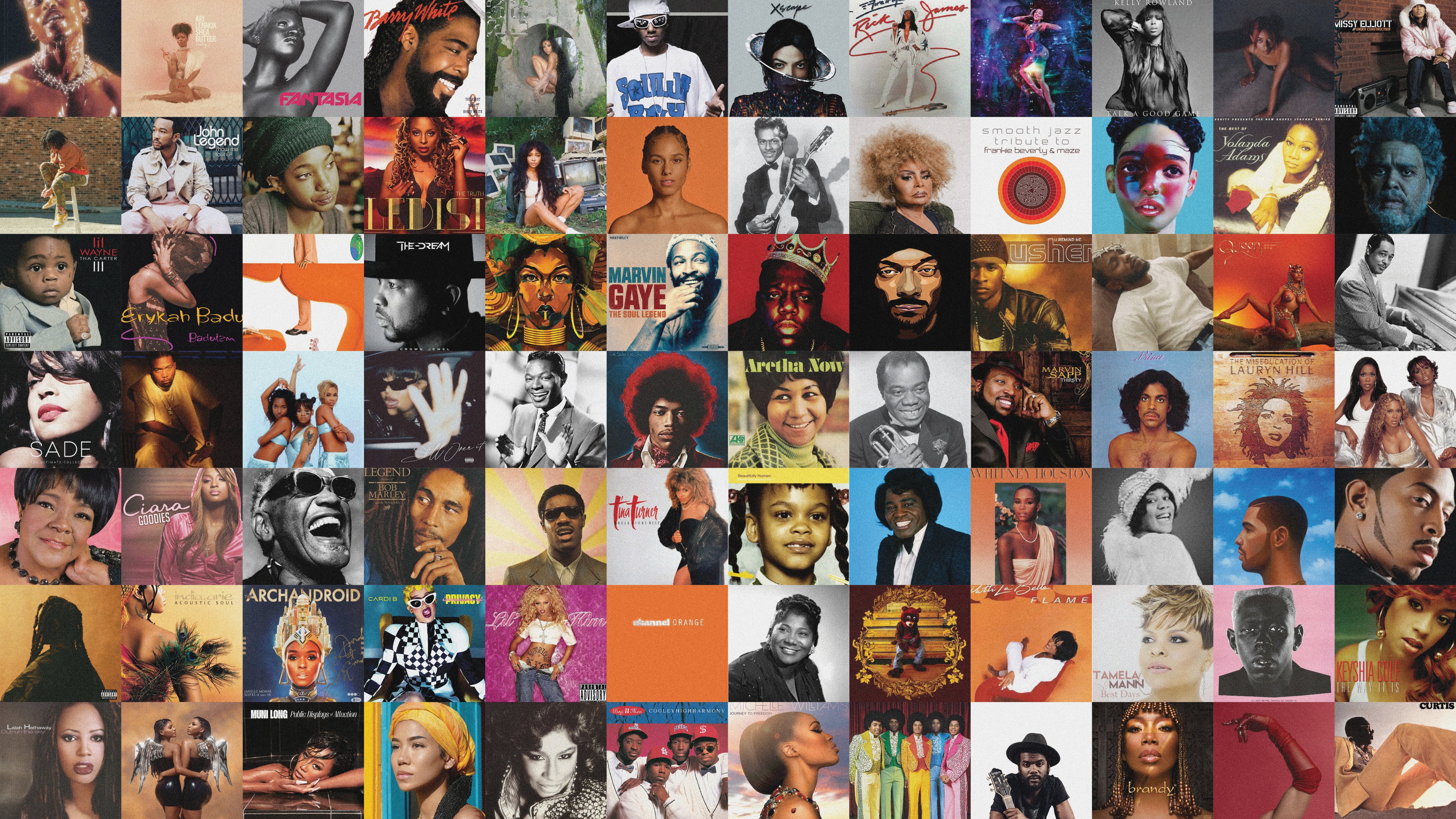 Collage mural of vinyl album covers